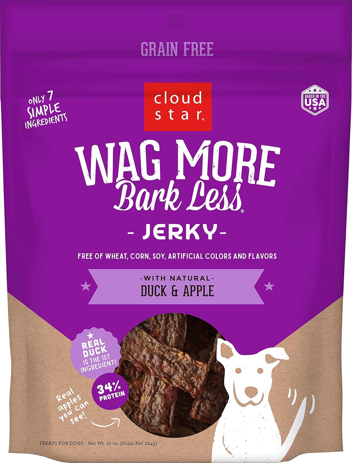 Cloud Star Wag More Bark Less 10 oz Grain Free Jerky Dog Treats with Duck & Apple