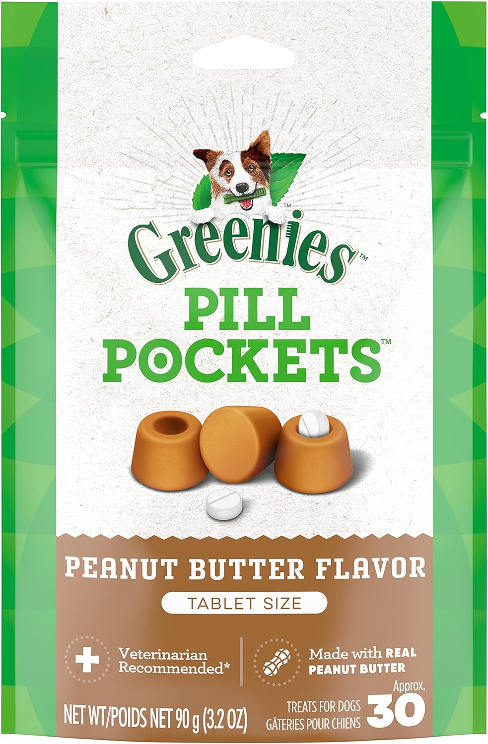 Greenies Pill Pockets for Dogs Tablet Size Natural Soft Dog Treats, 3.2 oz. Pack (30 Treats)