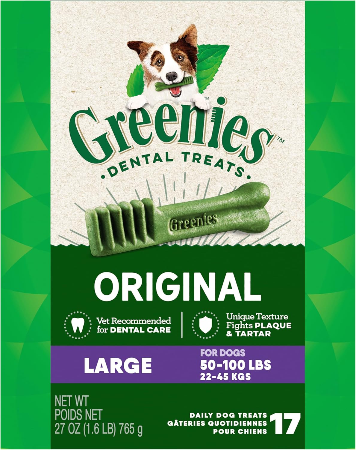 Greenies Original Large Natural Dental Care Dog Treats, 27 oz. Pack (17 Treats)