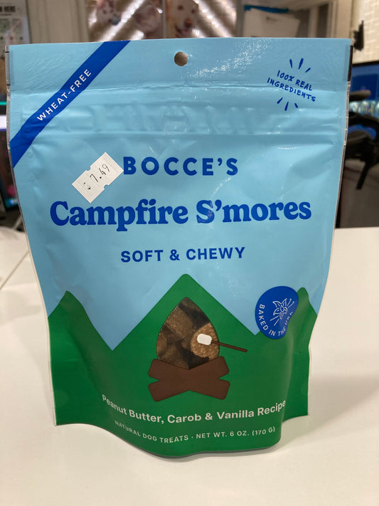 Bocce's Bakery Campfire S'Mores Treats for Dogs, Wheat-Free Everyday Dog Treats, Made with Real Ingredients, Baked in The USA, All-Natural Soft & Chewy Cookies, Peanut Butter, Carob, & Vanilla, 6 oz