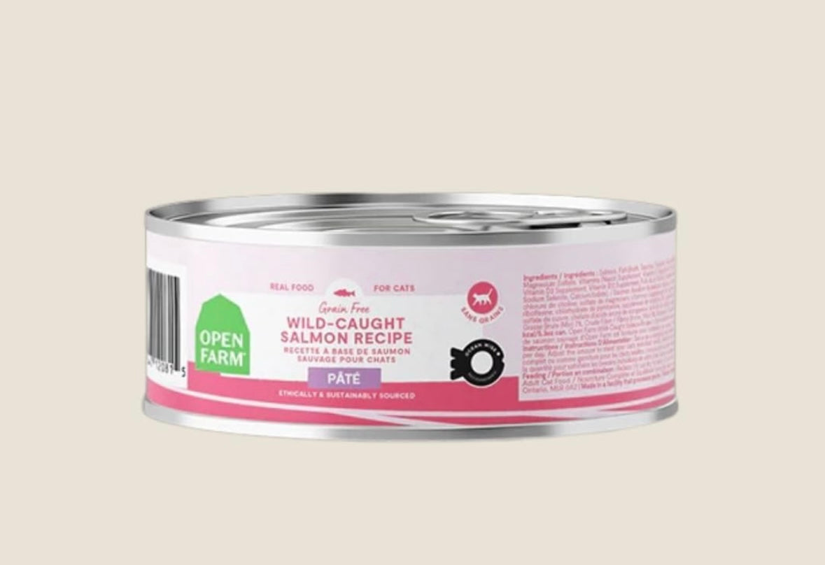 Open Farm Canned Cat Food, Paté for Complete & Balanced Nutrition, Grain-Free and Legume-Free Wet Cat Food, Salmon Recipe, 5.3oz Cans