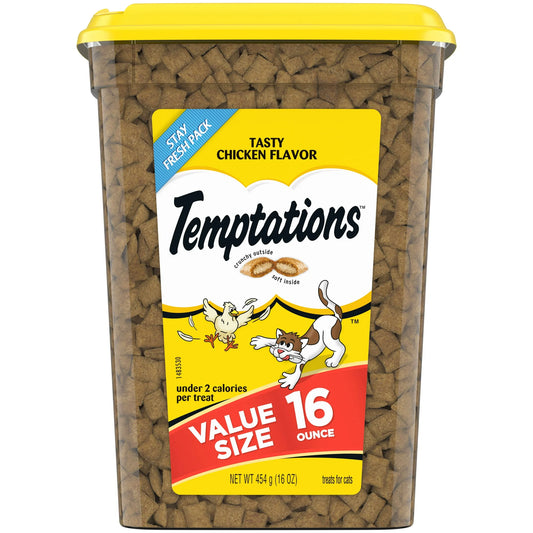 EMPTATIONS Classic Crunchy and Soft Cat Treats Tasty Chicken Flavor, 16 oz. Tub